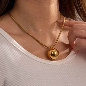 Minimalist Stainless Steel Sphere Pendant Necklace Chic Mirror Finish Gold Snake Chain Jewelry Unisex Geometric