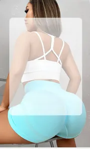 Detail of high-waist seamless compression yoga shorts featuring peach lift and tummy control