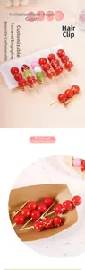 Macro detail showing realistic mini red candied hawthorn food clips with gold metal base