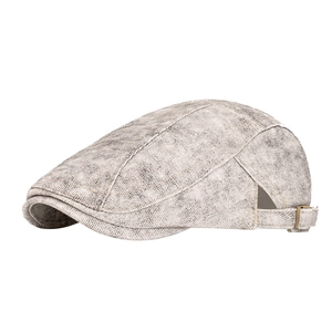 Vintage washed grey newsboy hat with adjustable side buckle and sturdy curved brim