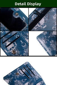 Close-up of the skull print wallet interior with card slots and zipper pocket