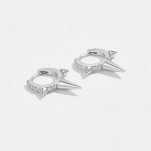 Elegant S925 sterling silver hoop earrings with sparkling zircons and punk spike pendant