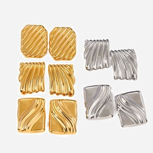 Square Wave Texture Earrings Gold Plated Stainless Steel Geometric Vintage Jewelry For Women