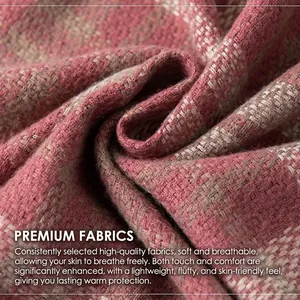 Classic pink and beige plaid scarf with soft knit texture and fringe for women