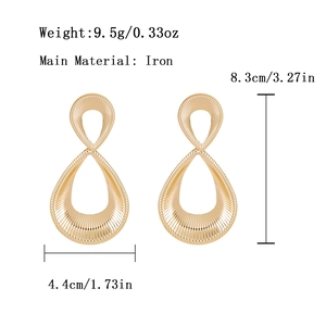 Retro golden textured circle earrings in oversized water drop design made of iron