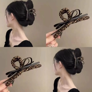 Pince À Cheveux Motif Léopard Avec Nœud Grande Griffe À Cheveux En Tissu Accessoires De Coiffure Rétro Femmes