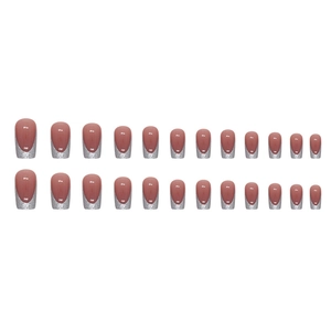 French silver glitter medium square press on nails with pink base 24pcs set