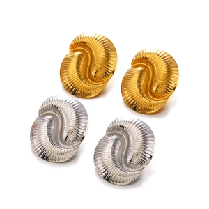 Fashionable textured shell stud earrings in gold and silver stainless steel set