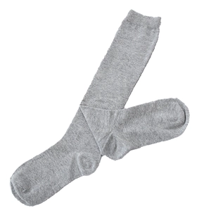 Grey three-stripe knit mid-calf socks for women featuring a classic athletic ribbed texture