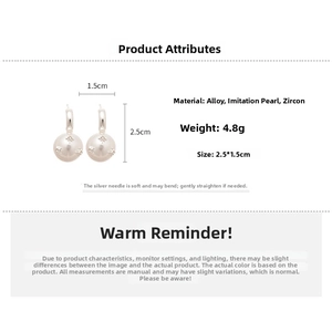 Detail specifications of C-shaped pearl earrings with zircon inlay and silver needle