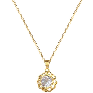 Luxurious gold titanium steel necklace featuring a rotating zircon pendant on white background