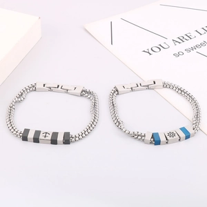Bracciale Uomo Acciaio Inossidabile Doppia Catena Box Ancora Nautica Timone Gioielli Stile Maschile
