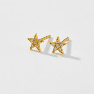 Close-up of S925 sterling silver star stud earrings with pave set sparkling zirconias