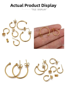 Detail view of various sizes of 18k gold plated stainless steel hoop earrings set