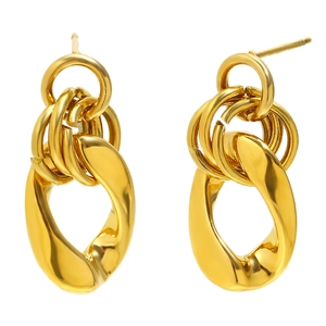 Minimalist 18K gold-plated stainless steel chain earrings with sparkling stud accents