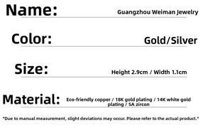 Detaillierte Größenangaben für quadratische Zirkonia-Ohrringe in Gold und Silber