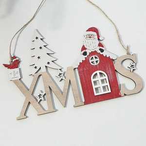 XMAS wooden letter sign hanging ornament with Santa and Christmas tree decor
