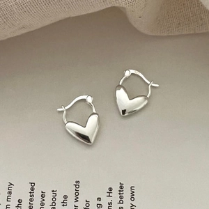 Minimalist 925 sterling silver heart-shaped hoop earrings for women in a sleek design