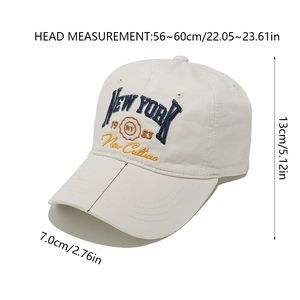 Detailed size measurement showing 56-60cm head circumference for the New York baseball cap