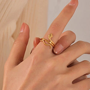 Chic 18K gold plated stainless steel snake wrap ring for women in punk style fashion
