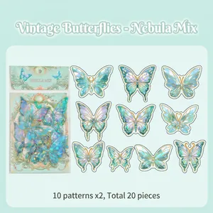 Detailed view of mint green butterfly PET stickers with gold foiling for DIY crafts
