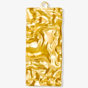 Golden 304 stainless steel rectangular pendant with irregular hammered texture for jewelry