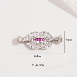 Detail of S925 silver clasp with red gemstone and zircon showing 27.4mm length dimensions