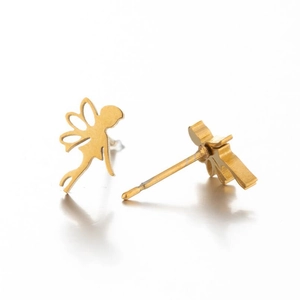 Golden fairy butterfly wing earrings in minimalist brushed stainless steel style