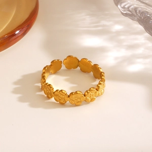 18K gold-plated stainless steel flower ring with adjustable open band for women