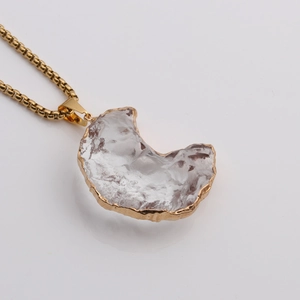 Gold moon heart crystal pendant necklace for women with natural clear stone and box chain