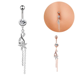 Exquisite silver and rose gold belly rings with zircon star and flower pendants