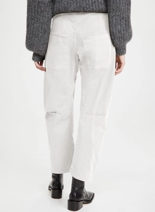 Detailed back view of vintage grey cargo jeans showing patch pockets and seam lines