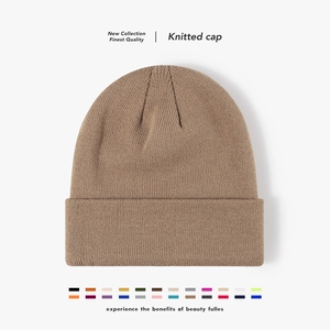 Unisex Winter Knitted Beanie Hat Soft Acrylic Cuffed Solid Color Outdoor Warm Elastic Casual Skull Cap