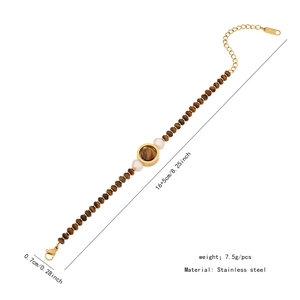 Detailed size chart for stainless steel tiger eye beaded bracelet with dimensions and weight