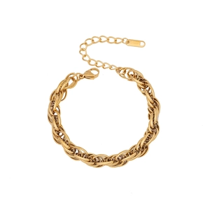 Polished gold chunky stainless steel curb chain bracelet with adjustable lobster clasp