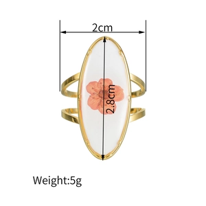 Gold stainless steel ring with red preserved flower oval face, size 2cm by 2.8cm