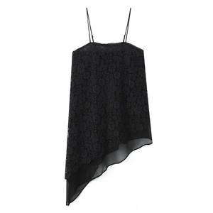 Top Canotta In Pizzo Da Donna Sexy Orlo Asimmetrico Spalline Sottili Vestibilità Aderente Chiffon Patchwork Streetwear
