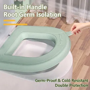 Waterproof EVA toilet seat cushion in light green with handle for hygienic lifting