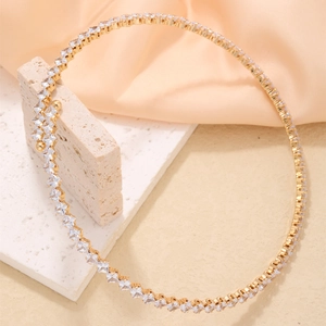 Elegant 18K gold choker necklace with micro-pave clear diamond-shaped zircon stones