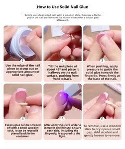 Step-by-step tutorial for applying solid press-on nail gel with a wooden cuticle stick
