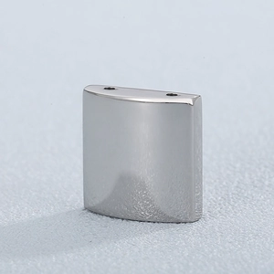 Polished silver curved rectangular stainless steel charm with dual holes for DIY jewelry