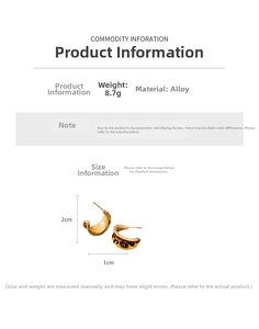 Detailed size chart showing 2cm height and 1cm width for the vintage C-shape earrings