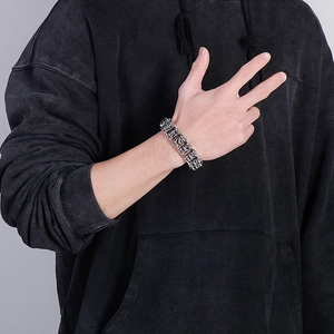 Vintage gothic dragon bike chain bracelet for men in oxidized stainless steel finish