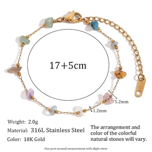 18K gold plated stainless steel double layer bracelet with colorful natural stones