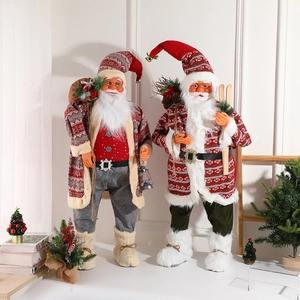 Standing Santa Claus Figurine Fabric Knitted Faux Fur Christmas Decoration Holiday Ornament Home Festive Decor