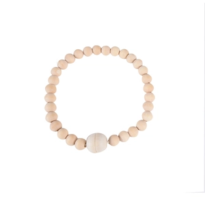 Nordic style wooden bead curtain tieback with magnetic buckle on white background