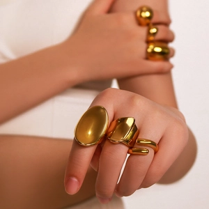 Chunky Geometric Rings 18K Gold Plated Stainless Steel Waterproof Minimalist Exaggerated Polished Jewelry For Women