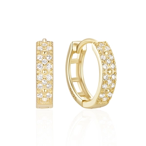 Macro shot of S925 sterling silver stamp on gold-plated cubic zirconia hoop earrings