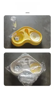 Actual shooting of yellow heart-shaped dual pet water feeder with bottle and bowls