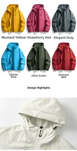 Detail showing high-quality windproof fabric texture and multiple color options for jackets